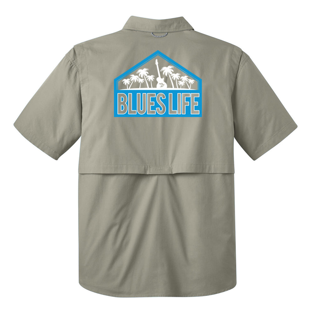 Blues Life Shield Eddie Bauer Short Sleeve Fishing Shirt (Men) Medium / Driftwood