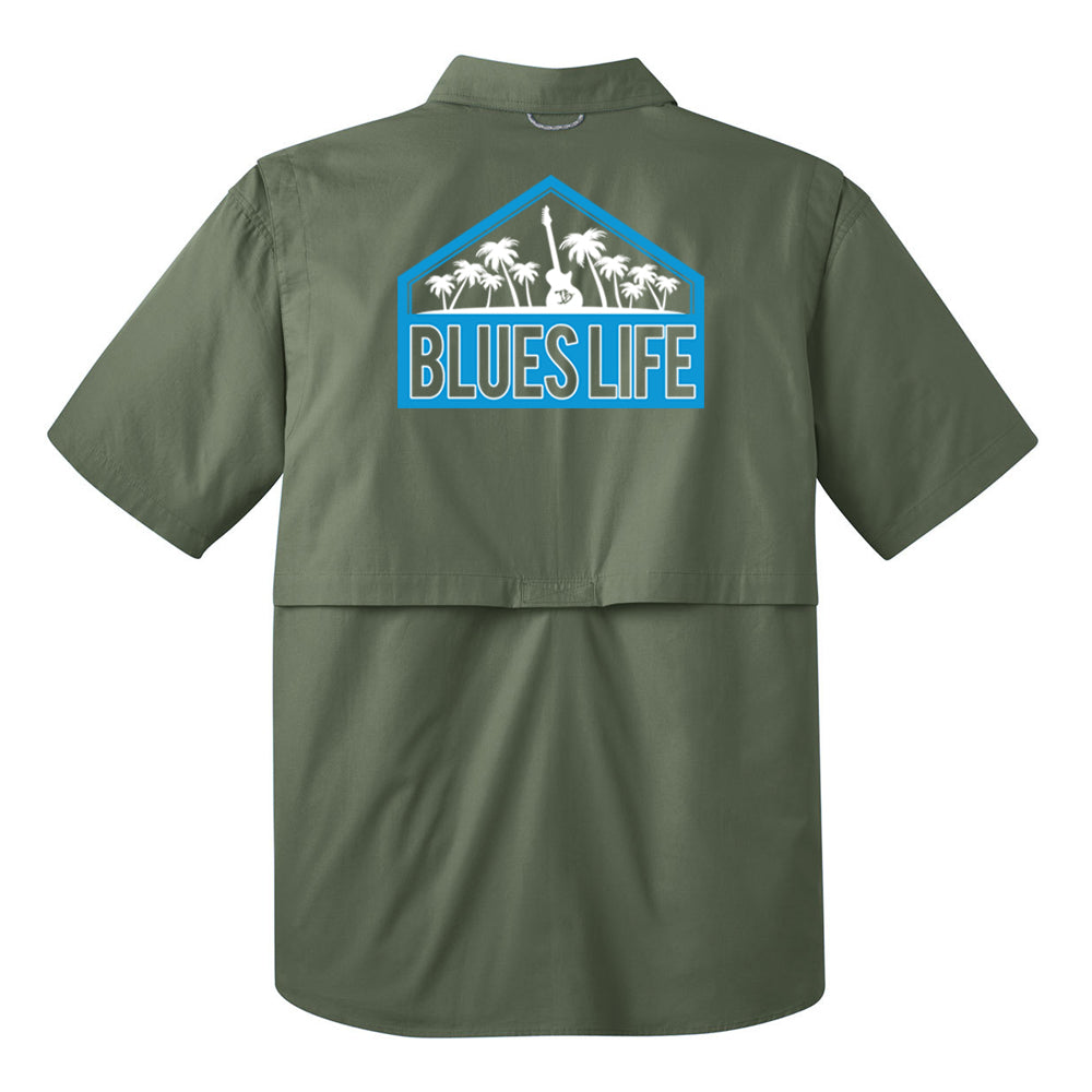 Blues Life Shield Eddie Bauer Short Sleeve Fishing Shirt (Men) Large / Green