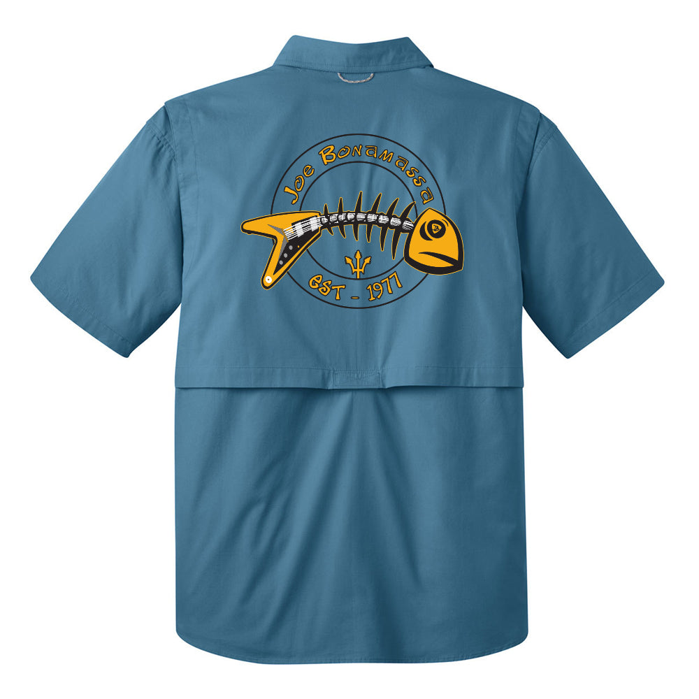 Blues to The Bone Eddie Bauer Short Sleeve Fishing Shirt (Men) Small / Blue