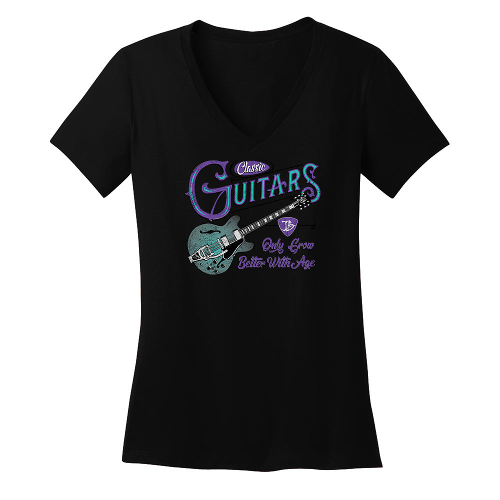 Classic Guitars Only Grow Better with Age V-Neck (Women)
