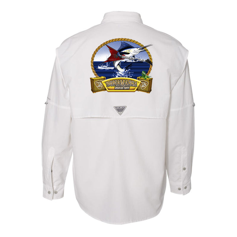 White Monogrammed Men's Columbia PFG - Long Sleeve - Fishing Shirt