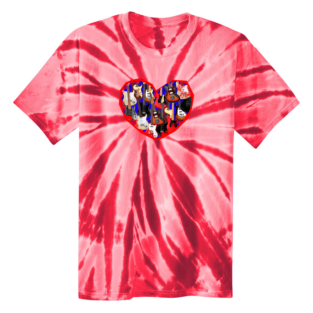 Red Heart of Guitars Tie Dye T-Shirt (Unisex) - Red