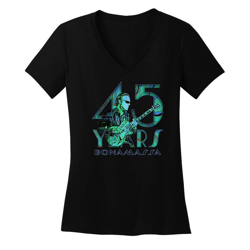 45 Years of Blues V-Neck (Women) - Green Logo