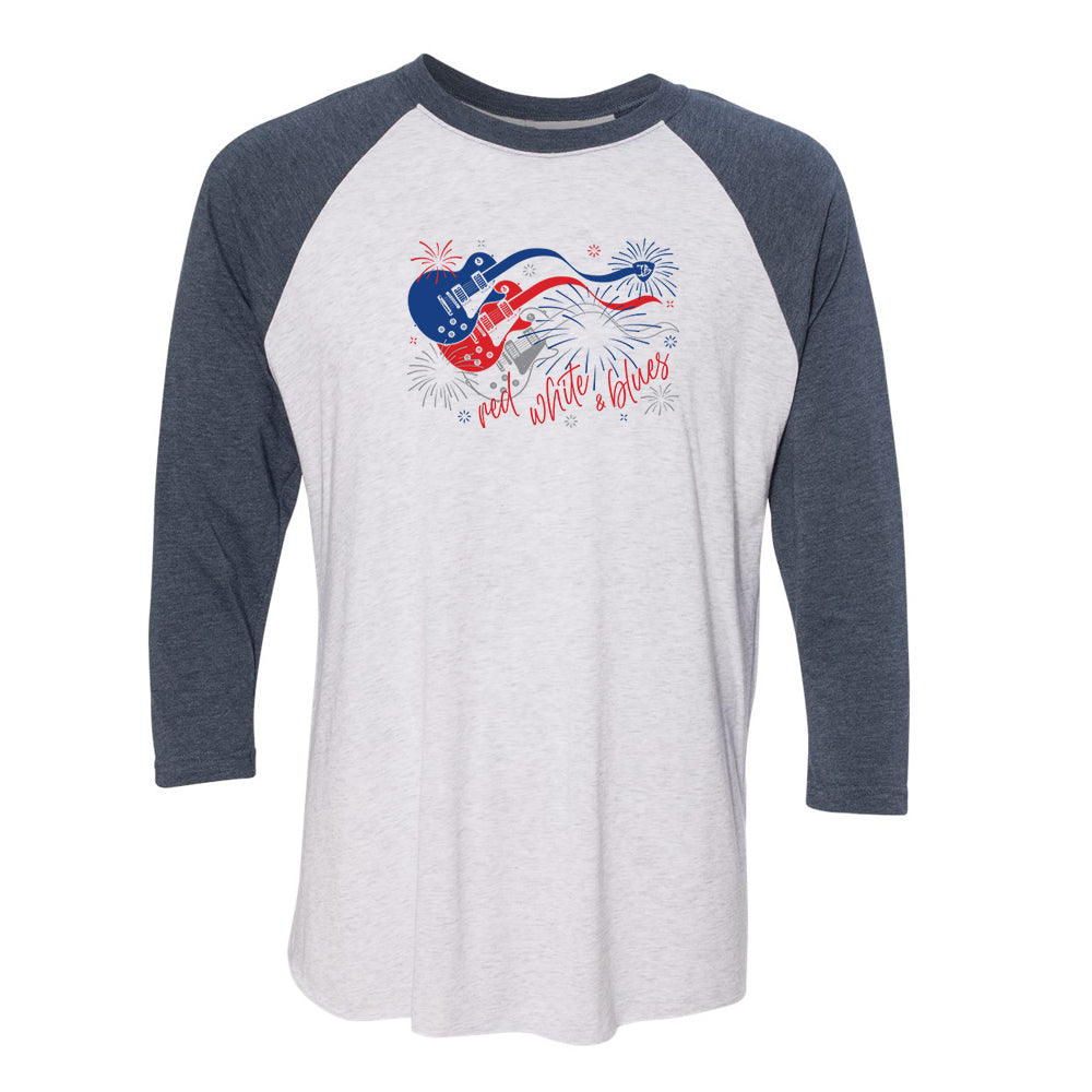Red, White and Blues Firework Guitars 3/4 Sleeve T-Shirt (Unisex)
