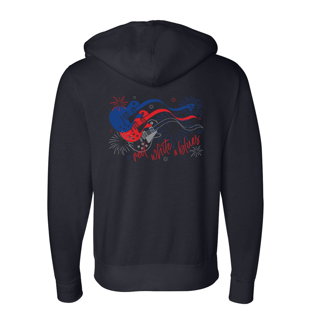 Red, White and Blues Firework Guitars Zip-Up Hoodie (Unisex)