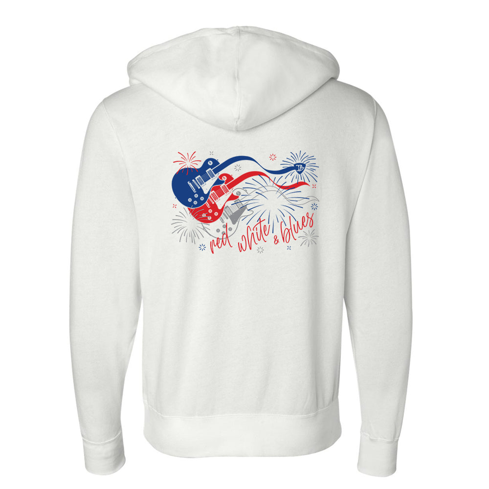 Red, White and Blues Firework Guitars Zip-Up Hoodie (Unisex)