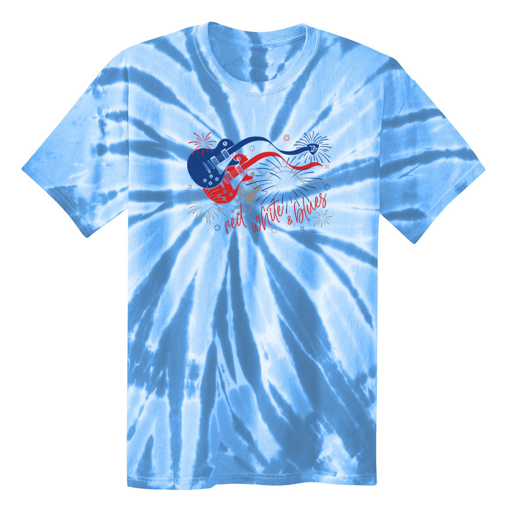 Red, White and Blues Firework Guitars Tie Dye T-Shirt (Unisex)