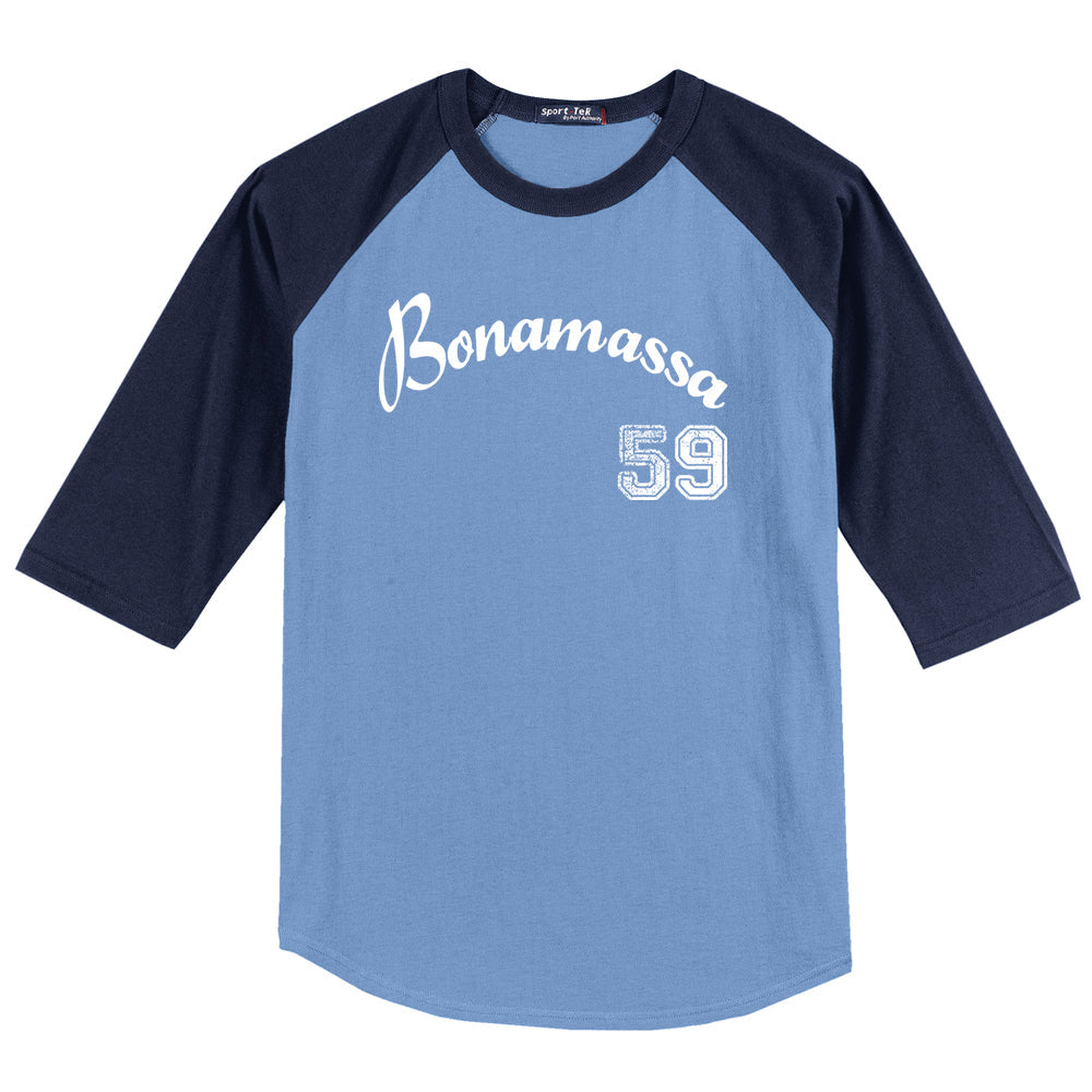 Vintage Bonamassa Baseball Colorblock Raglan 3/4 Sleeve T-Shirt (Men) 5XL / blue/navy