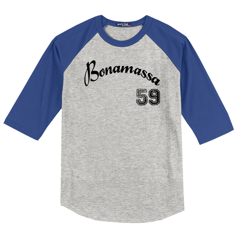 Vintage Bonamassa Baseball Colorblock Raglan 3/4 Sleeve T-Shirt (Men) 5XL / blue/navy